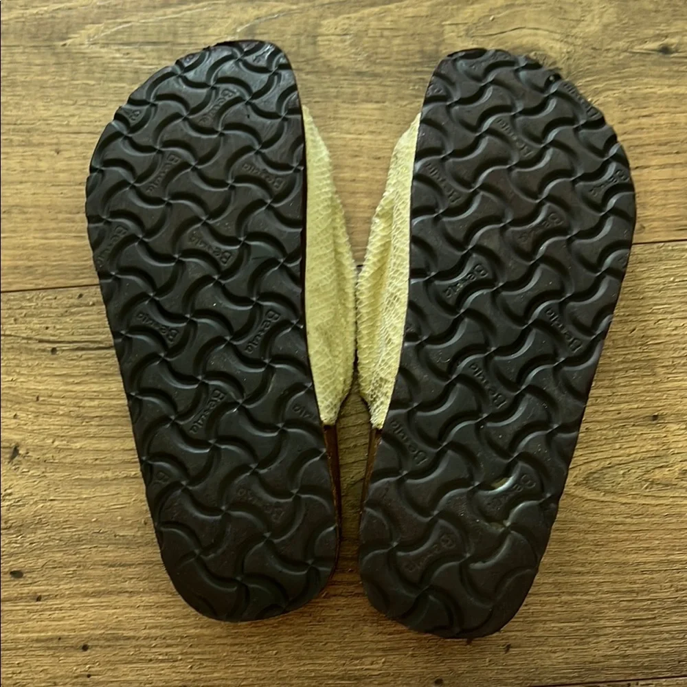 Birkenstock Betula Cream Snakeskin Triple Strap Sandals with Gemstone Buckles - Picture 3 of 6